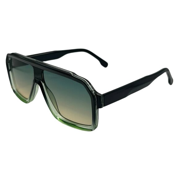 7005 | Green Two Tone Retro Flat Top Sunglasses - Picture 3 of 5